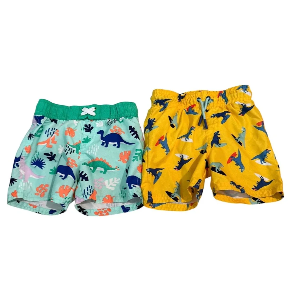 Cat & Jack Yellow Mint & Dinosaur Kids Swim Trunks-Bundled 18M